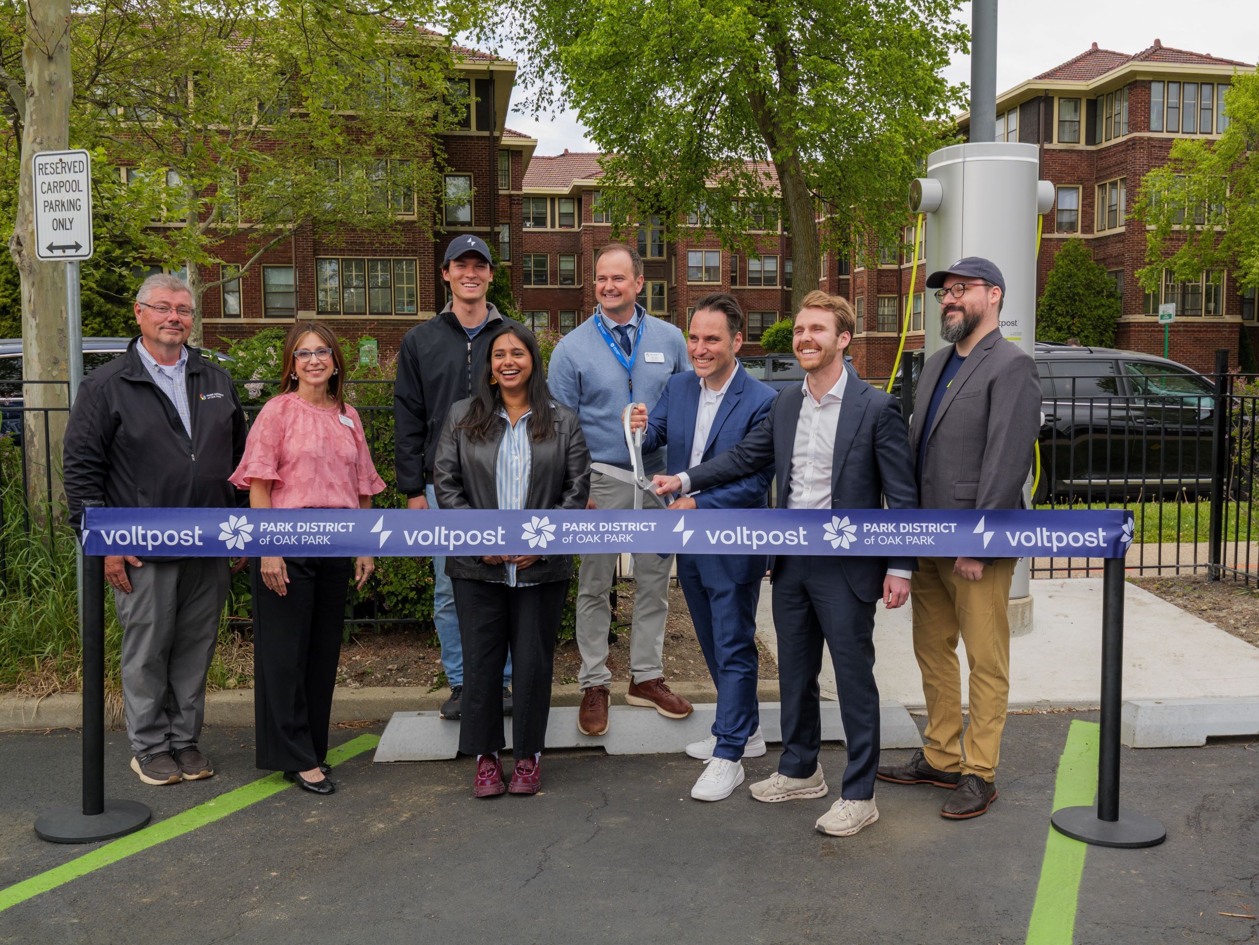 ribbon cutting at ridgeland common for new voltpost charger