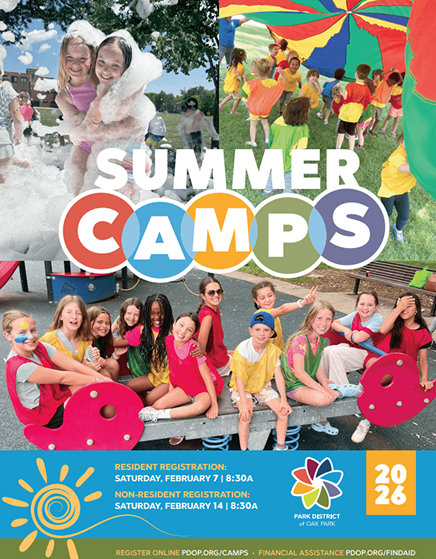 Collage of children enjoying summer camp activities, including a foam party, parachute play, and playground fun. Text reads