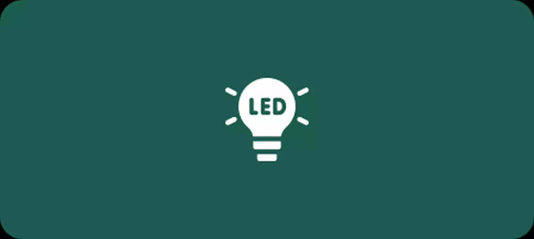 White icon of a lightbulb with 'LED' inside, symbolizing energy efficiency and sustainability.