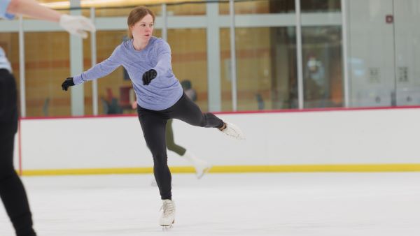 skater glides on one leg